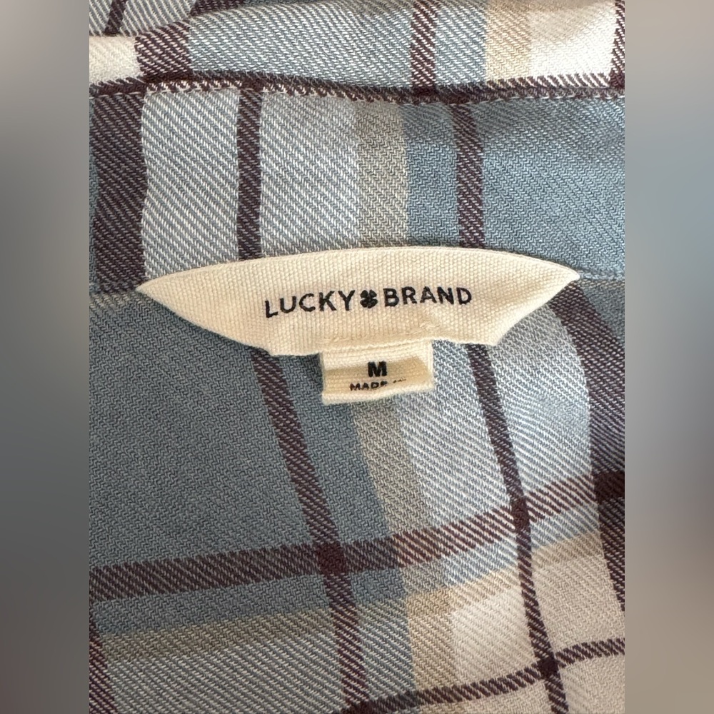 Lucky Brand Blue and White plaid soft button down Euc medium - Picture 4 of 5